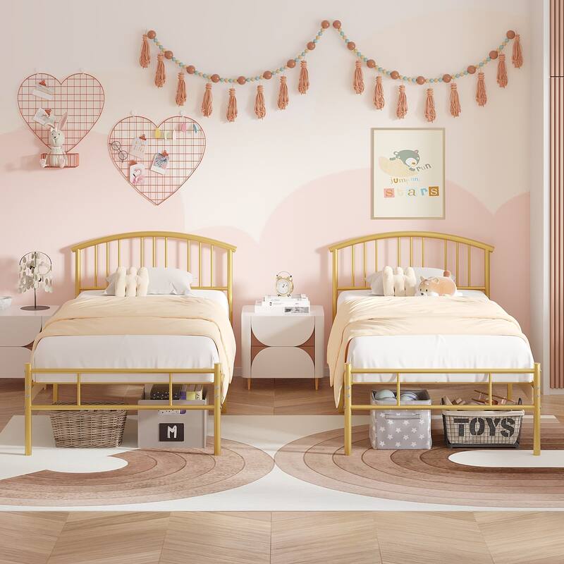 14 Inch Bed Frames Metal Platform Bed with Spindle Headboard Footboard/Mattress Foundation/No Box Spring Needed