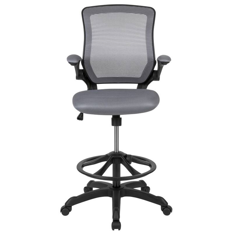 Mid-Back Mesh Ergonomic Drafting Chair with Foot Ring and Flip-Up Arms