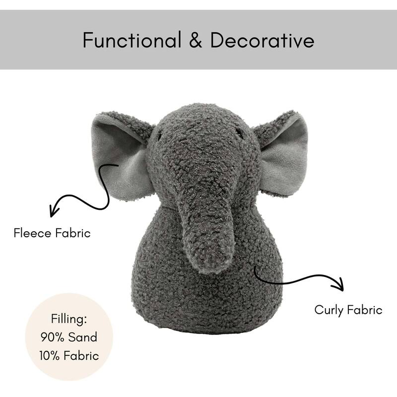 Decorative Elephant Door Stopper - Heavyweight 2.3 lb. Fabric Holder - 9"H x 7"L x 7.8"W