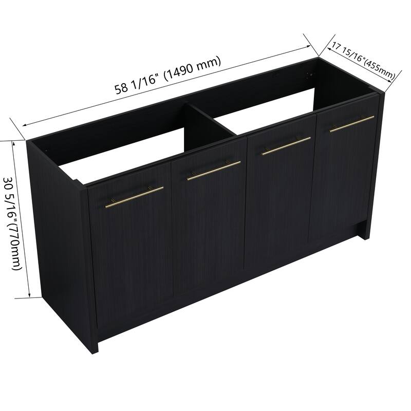24" Bathroom Vanity with Soft-Close Doors and Spacious Storage, Black Chestnut Finish, Freestanding Design, Vanity Base Only