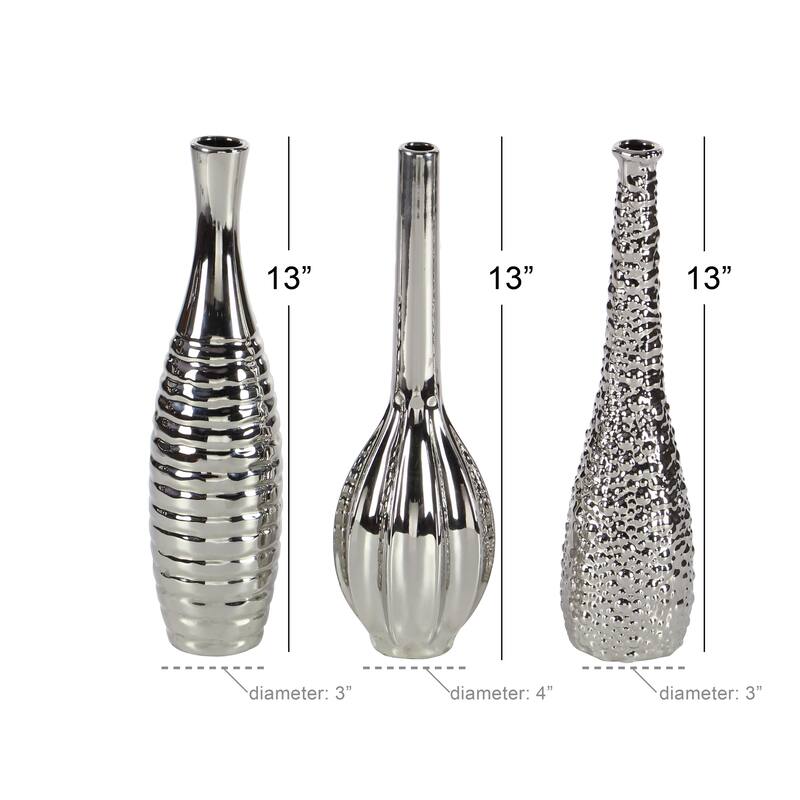 CosmoLiving by Cosmopolitan Sleek Ceramic Glam Vase with Varying Patterns (Set of 3) - Silver, Gold, Dark Blue, White