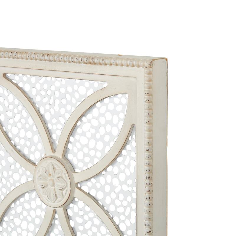Wooden Floral Panel Home Wall Decor with Cutout Metal Backing and Beaded Frame - White - Roche River Decor