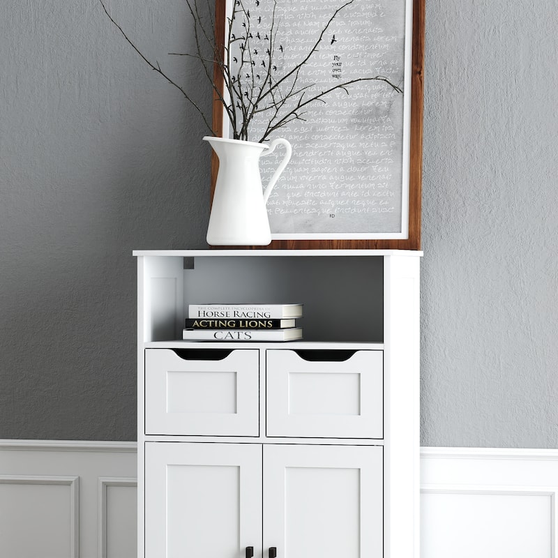 GDFStudio - Olivia Elegant Farmhouse Double-Door Storage Cabinet with Adjustable Shelves - Particle Board