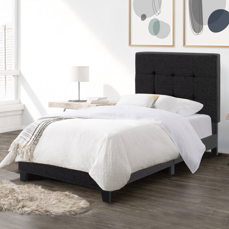 CorLiving Ellery Black Fabric Tufted Bed