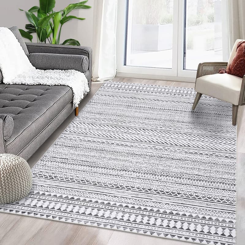 Garvee Moroccan Geometric Machine Washable Area Rug