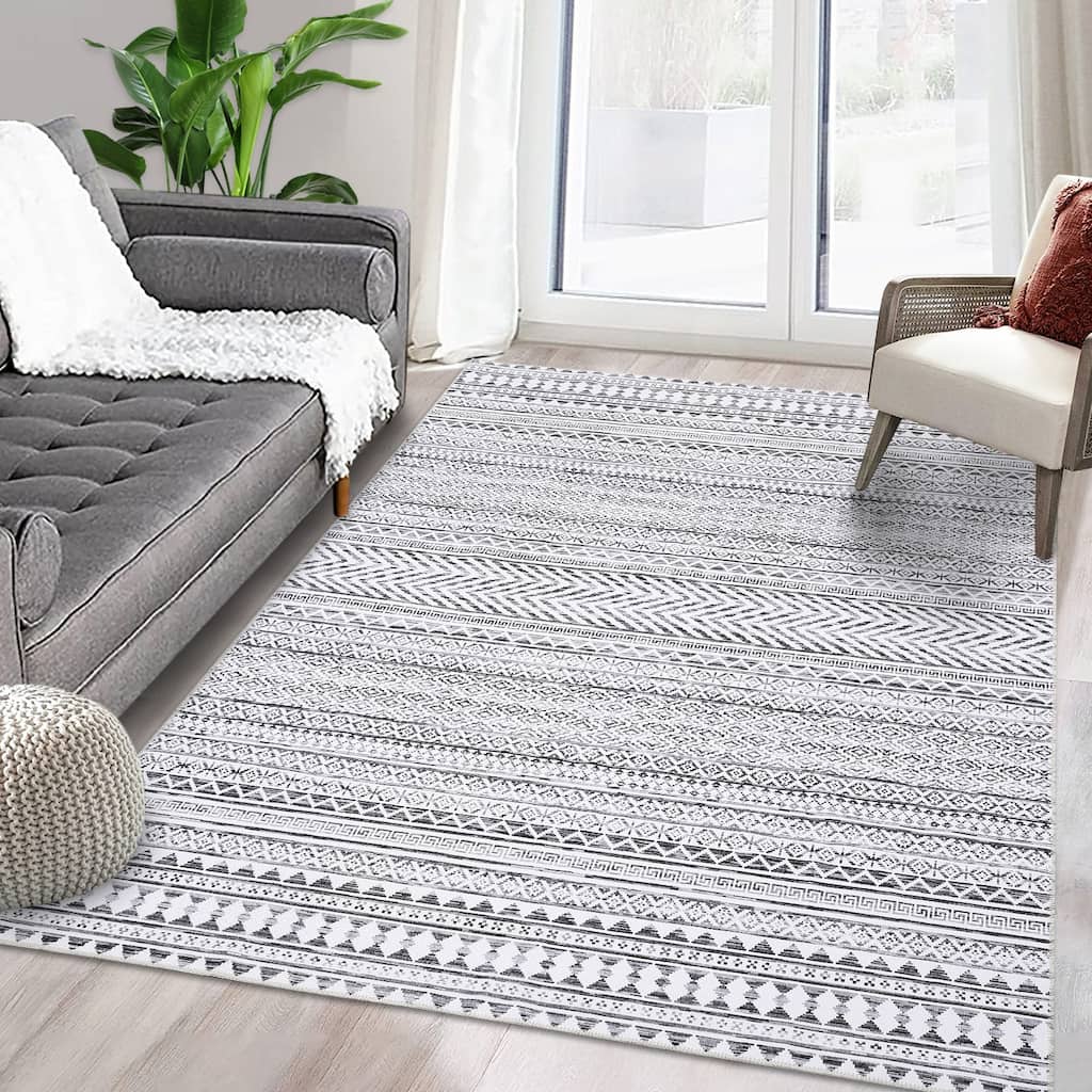 Garvee Moroccan Geometric Machine Washable Area Rug