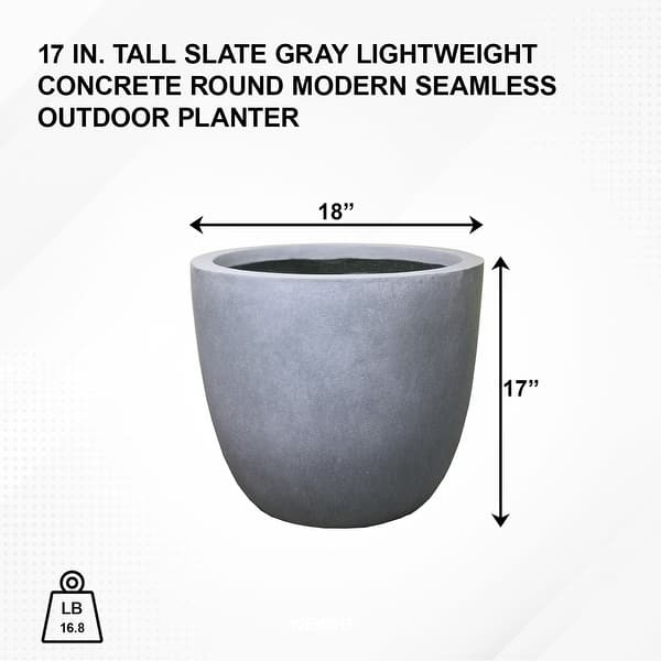 dimension image slide 0 of 11, Kante 18 Inch Dia Round Concrete Planter, Indoor Outdoor Large Plant Pot