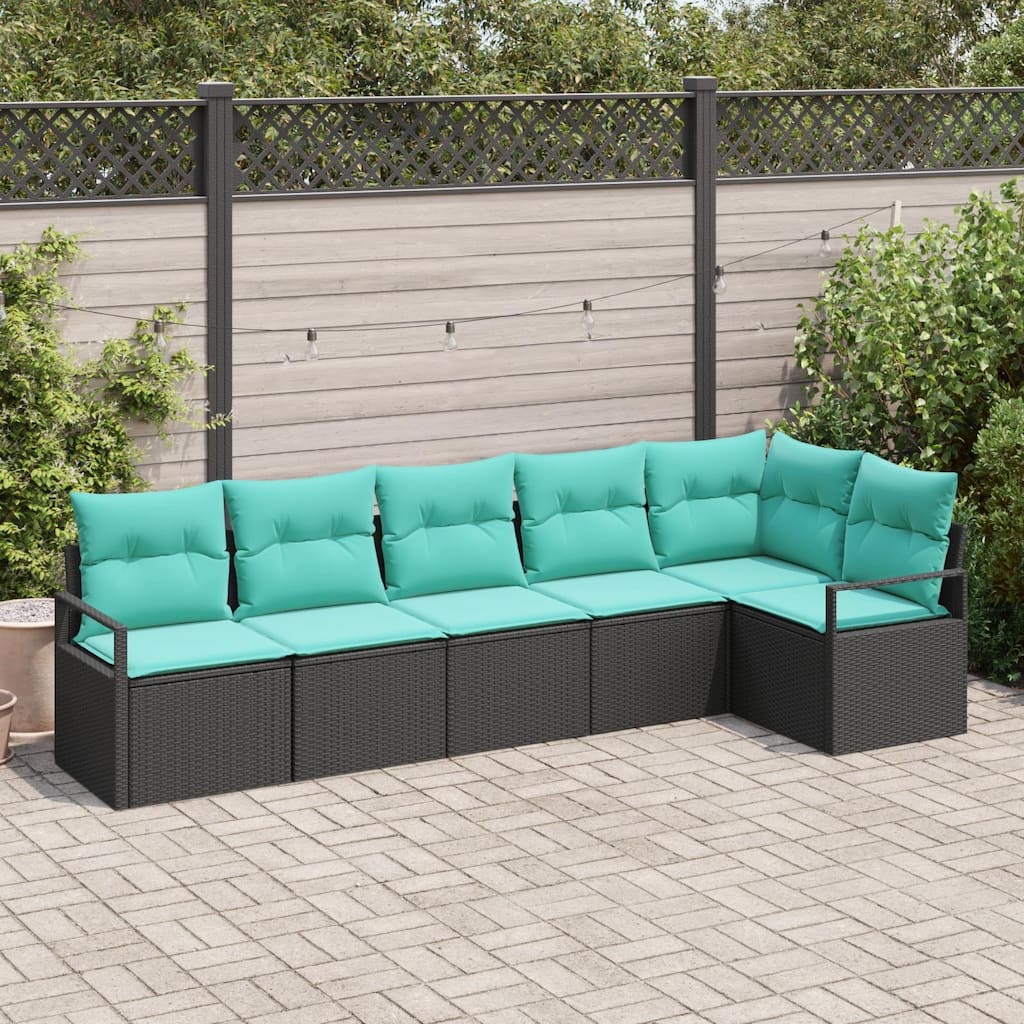 vidaXL 7 Garden Sofa Set with Cushions Black Poly Rattan - 113 x 48 x 27.2