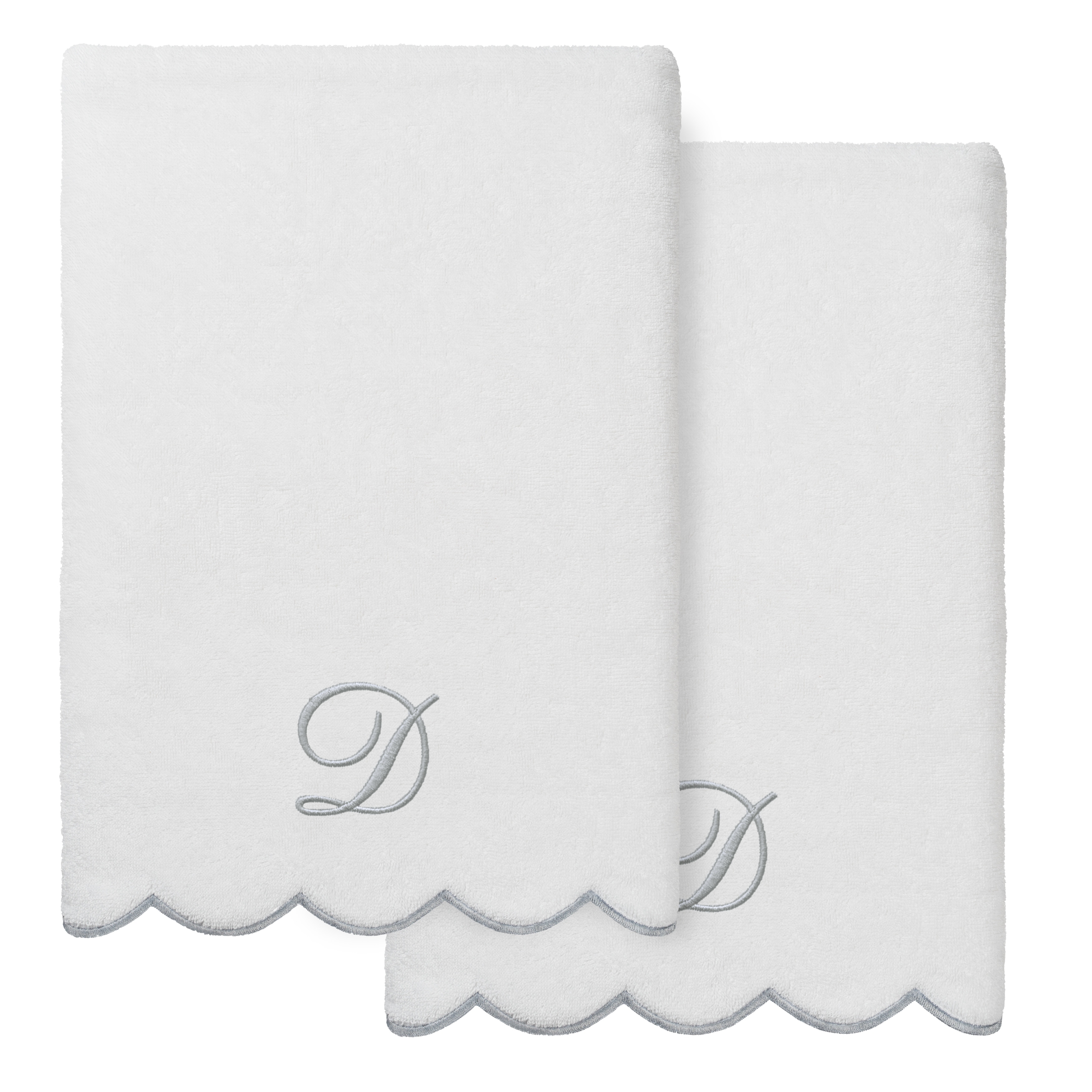 Authentic Hotel and Spa 100% Turkish Cotton Grey ADORNIA Scallop Personalized 2 Piece Bath Towel Set - 2 Bath Towels