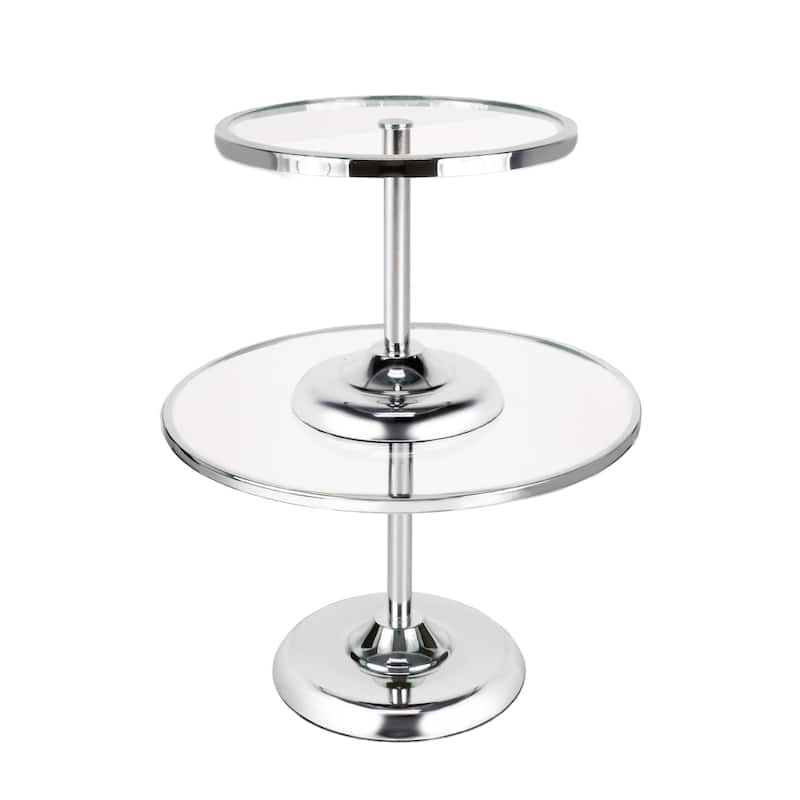 Silver Round Glass Top Cake Stand Dessert Display