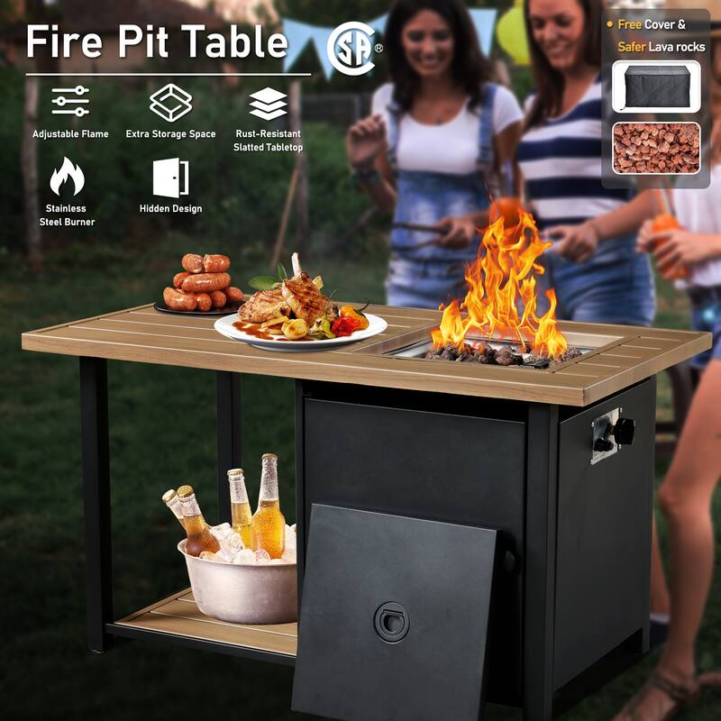 HOOOWOOO 7-piece Wicker High Back Patio Furniture Swivel Rocker Set with Fire Pit