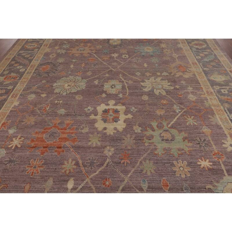 Floral Vegetable Dye Oushak Turkish Rug Hand-Knotted Brown Wool Carpet - 8'9"x 11'9"