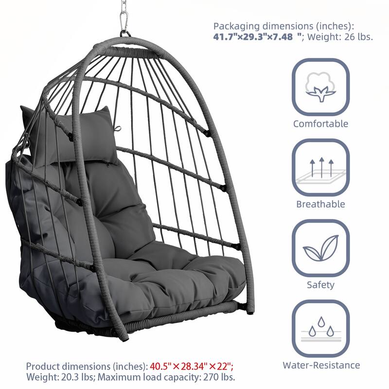 Outdoor Rattan Egg Swing Chair with Comfortable Seating and Durable PE Wicker for Relaxation