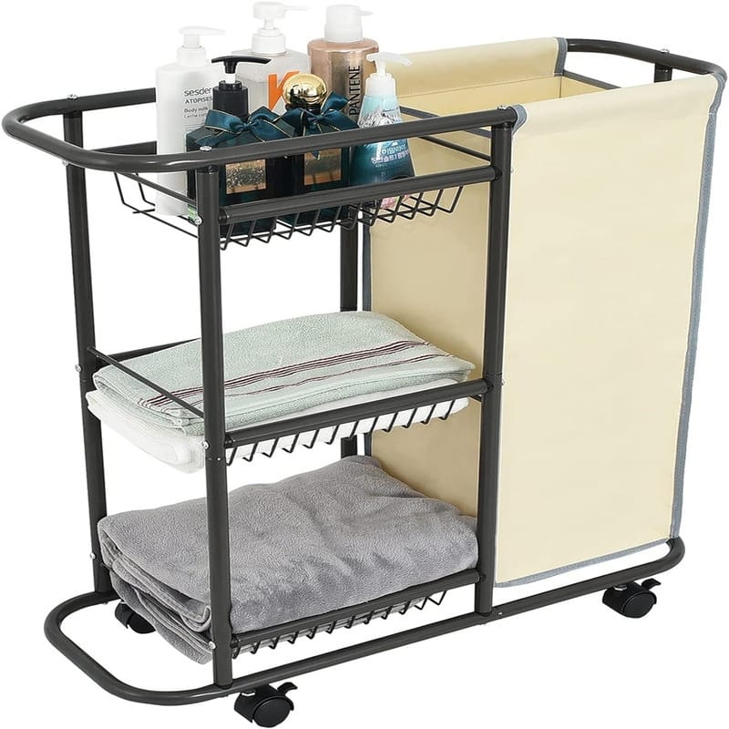 Laundry Sorter Cart Movable Bathroom Organizer - 27.7"D x 10.6"W x 29.5"H