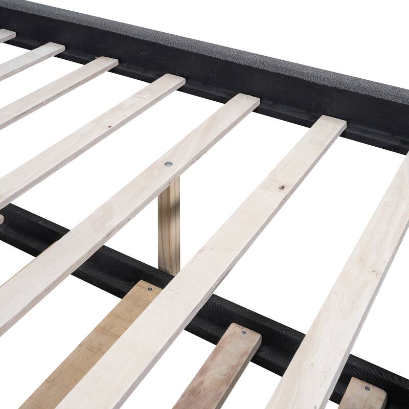 Upholstered Platform Bed with Wood Supporting Feet and Twin Size Trundle