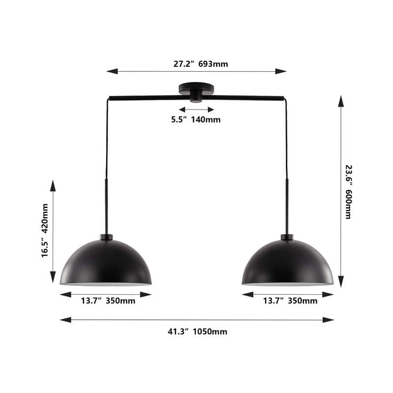 41" Modern Black Double Pendant Light – Adjustable Industrial-Style Hanging Fixture for Dining Rooms, Kitchens(No Bulbs) - 41"