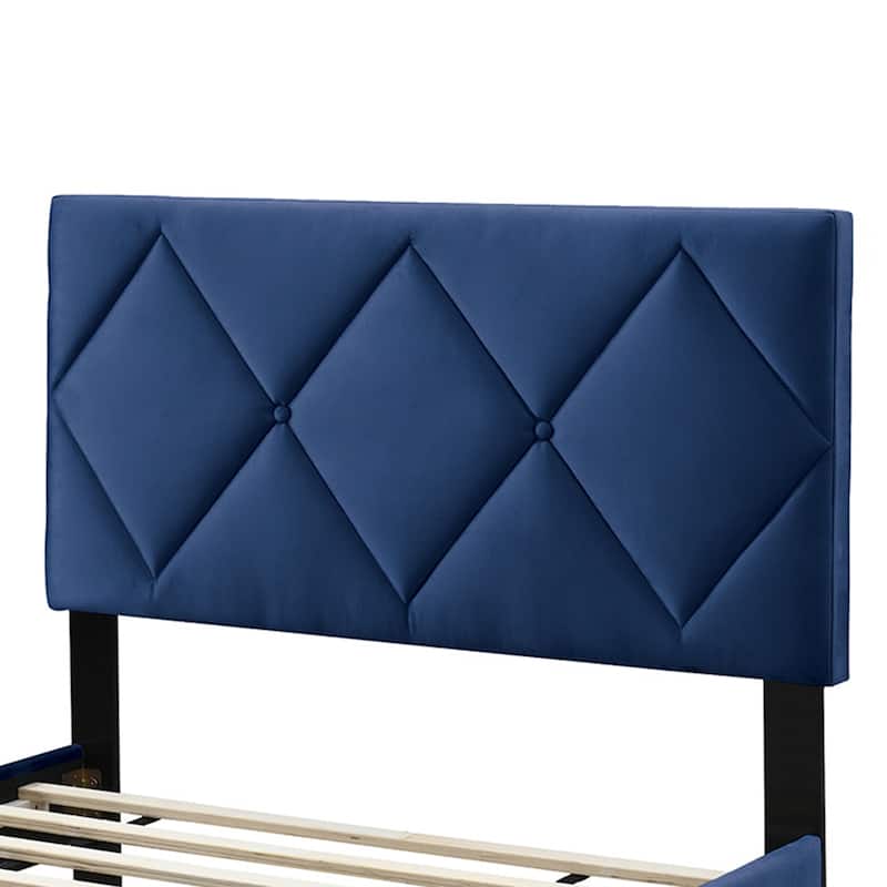 Velvet Upholstered Adjustable Headboard Twin Bed with Tufting Design