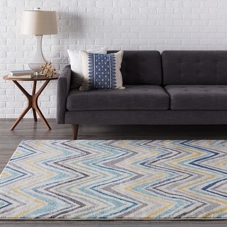 Aiden Blue & Grey Casual Chevron Area Rug - 5'3" x 7'3"