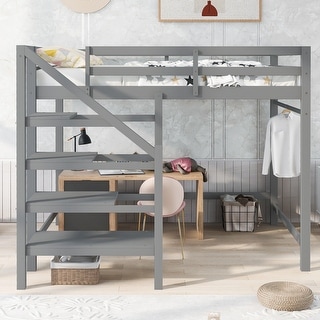 Full Loft Bed with Storage Staircase & Hanger