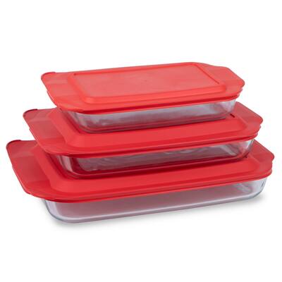 Basics 3-Pack Glass Baking Dish Set (2QT, 3QT, 4.8QT) With BPA-Free Lids, Rectangular Glass Bakeware, Dishwasher
