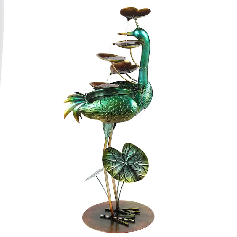 Metal Green Crane Outdoor Fountain