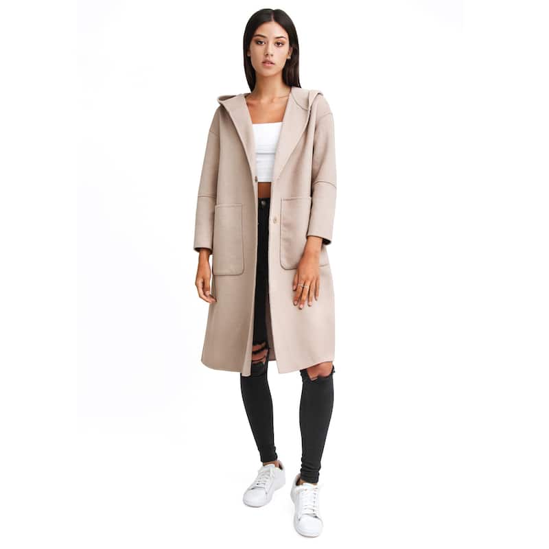 Walk This Way Wool Blend Oversized Coat - XL - Beige