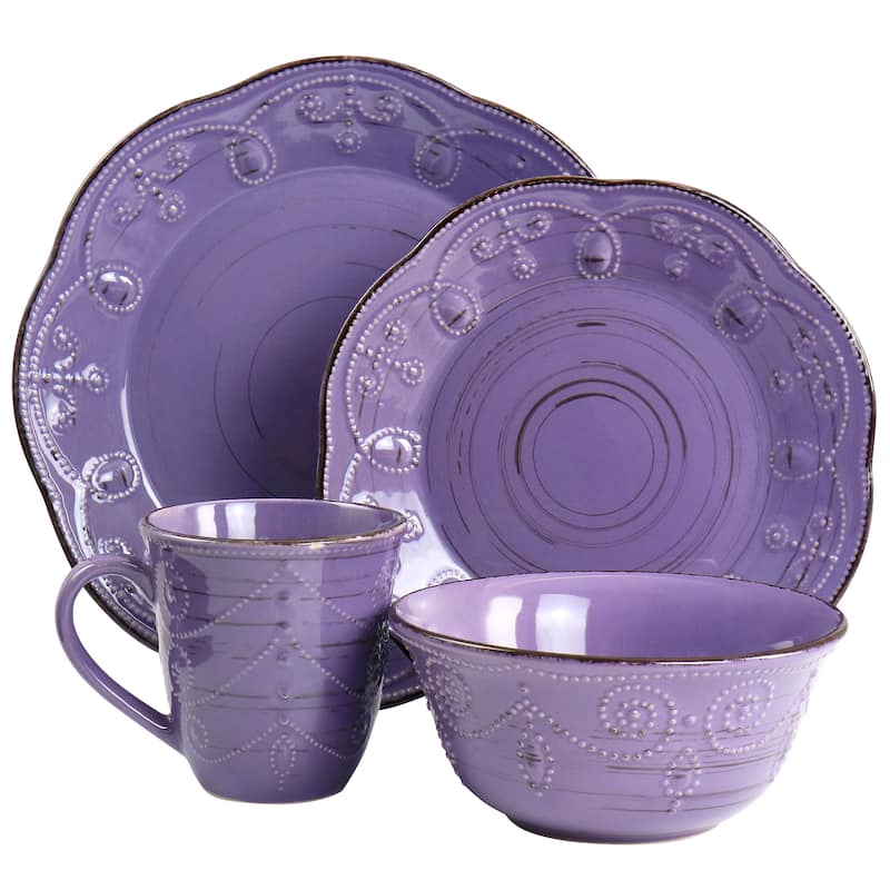 Elama Rustic Birch 16 Piece Stoneware Dinnerware Set
