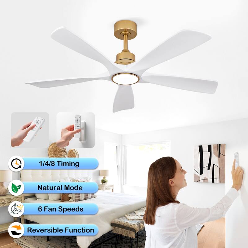 52" Ceiling Fans with Lights and Remote Control, Dimmable LED, Reversible DC Motor