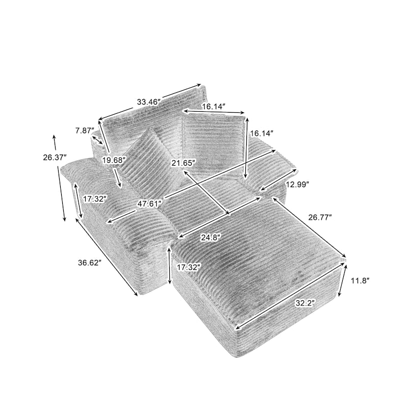 Rossetta Modern Modular Luxurious Corduroy-Fleece Fabric Double-Layer Cushion Design Deep Seat Sofa with 1 Ottoman