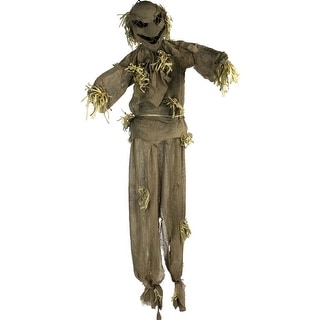 Haunted Hill Farm Life-Size Animatronic Scarecrow, Indoor/Outdoor Halloween Decoration, Light-up Red Face, Poseable, Battery