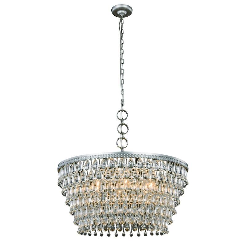 Teardrop Glass Chandelier 6 Light 28" In Antique Silver - 14.00