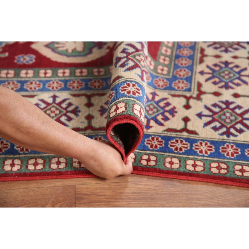 Hand Knotted Oriental 100% Wool Carpet Traditional Geometric Red Kazak Area Rug - 9' 9'' X 6' 6''