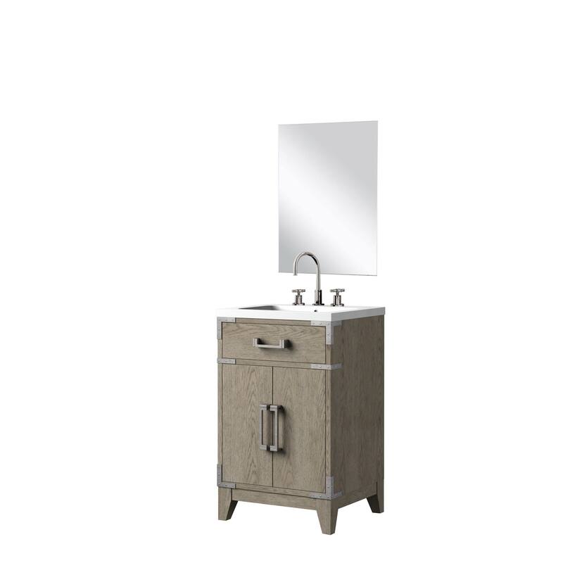 20 in. Black Oak Vanity with Acrylic Countertop, 18 in. Mirror, and Chrome Gooseneck Faucet Set - Compact Bathroom Sink