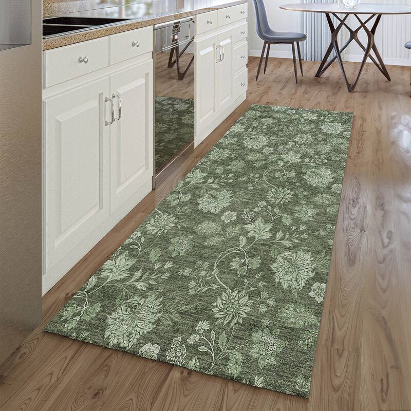 Premium Washable Super Soft Floral Borderless Mayfield Rug - Olive - 2' 3" x 7' 6" - Runner