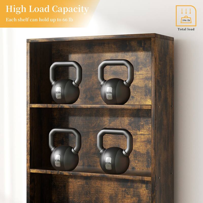6-Tier Wooden Bookshelf - Rustic Storage Shelf for Living Room, Office & Bedroom , Easy Assembly