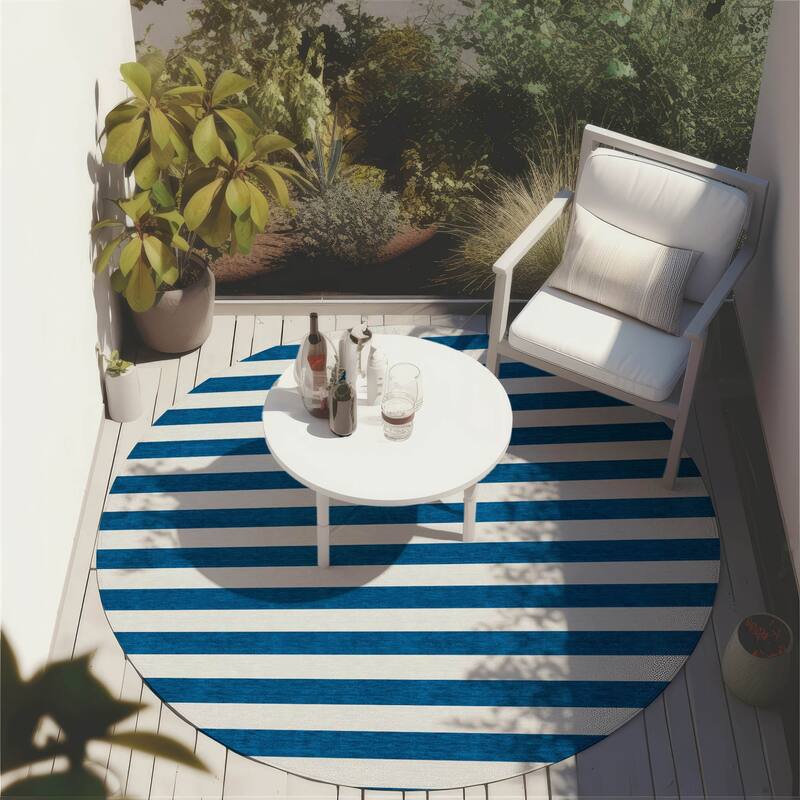 Rana Stripe Weather Resistant Blended Style Outdoor Rug