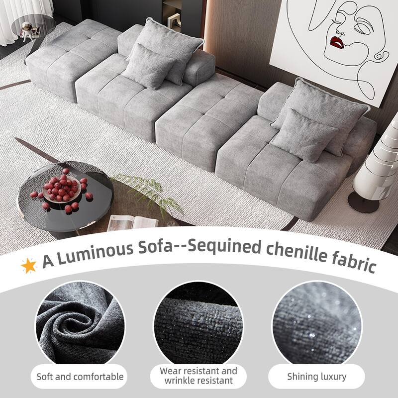Modern Oversized Modular Chenille Sectional Sofa with 2 Ottomans and 2 Seat, 4 Pillows for Living Room