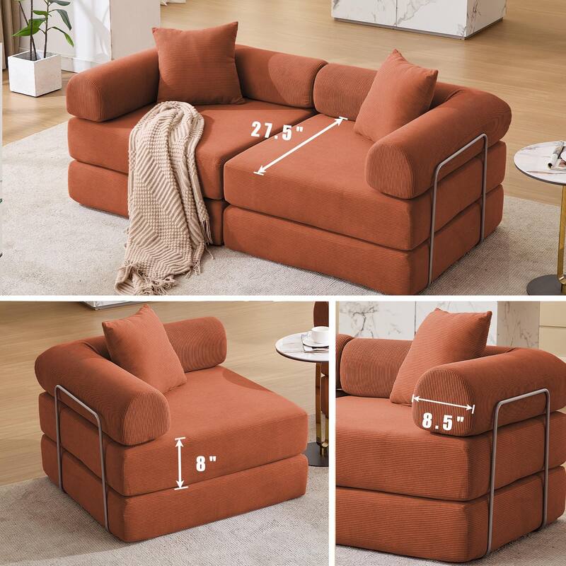 Modular Couch Sofa Bed, Convertible Design with Removable Armrests,Folding Mattress Couch for Small Spaces ,No Assembly