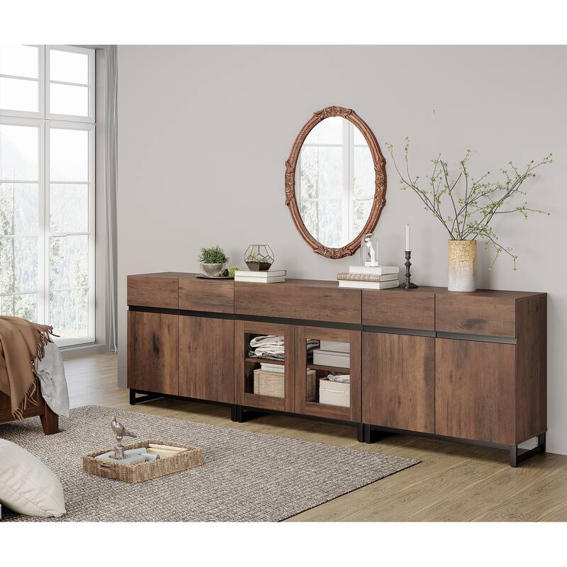 WAMPAT Modern Dresser with Adjustable Shelves and Drawer, 3 in 1 Storage Cabinet with Glass Doors, Chest of Drawers for Bedroom
