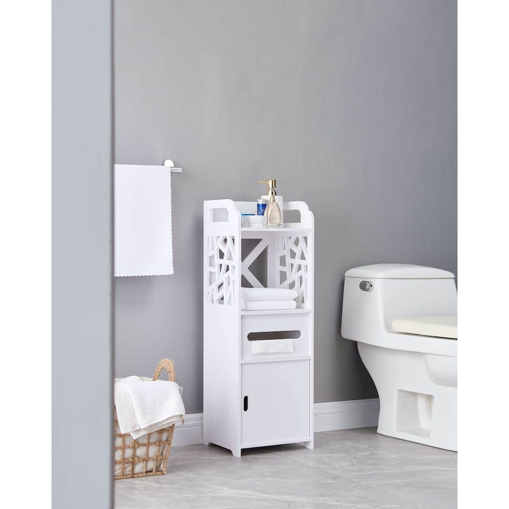 Bathroom Floor Storage Cabinet, White