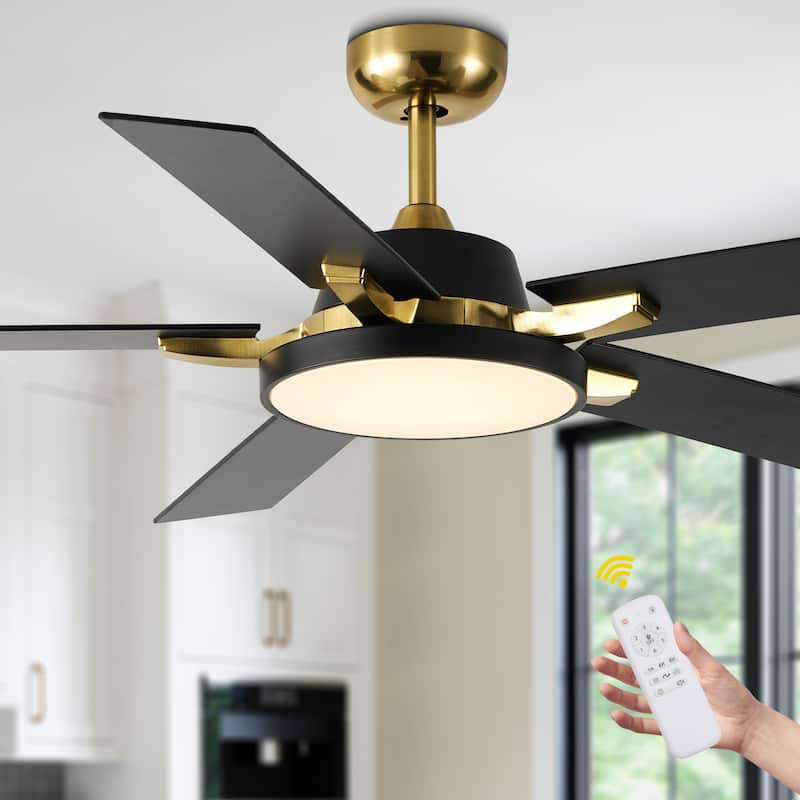 Bella Depot 52" Modern Ceiling Fan with Light and Remote Black 6-Speed Reversible Fan