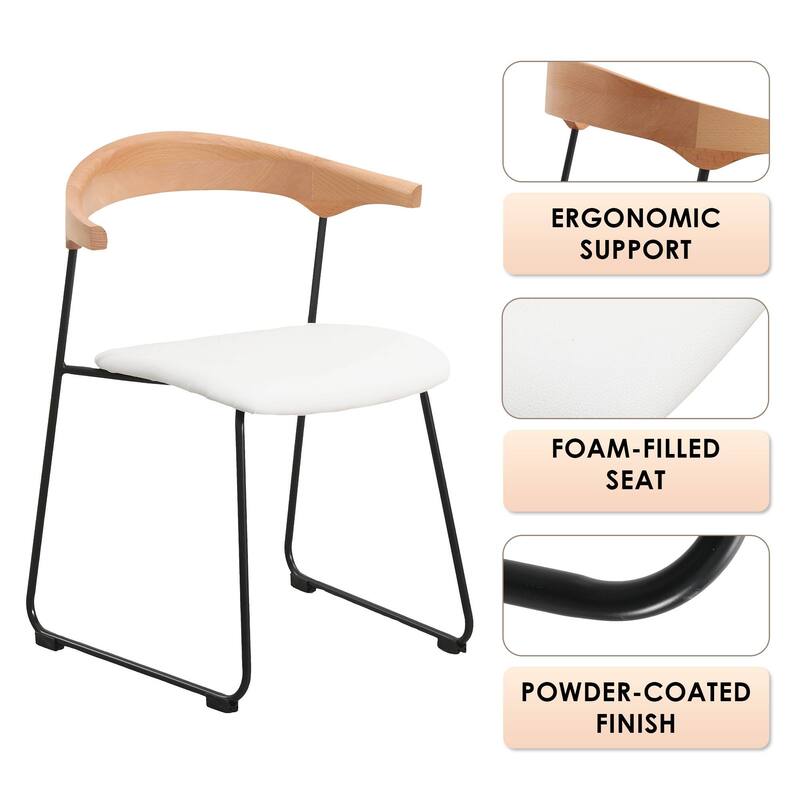 Lyra Modern Dining Chair in Upholstered Faux Leather with Beech Wood Back & Metal Legs by LeisureMod