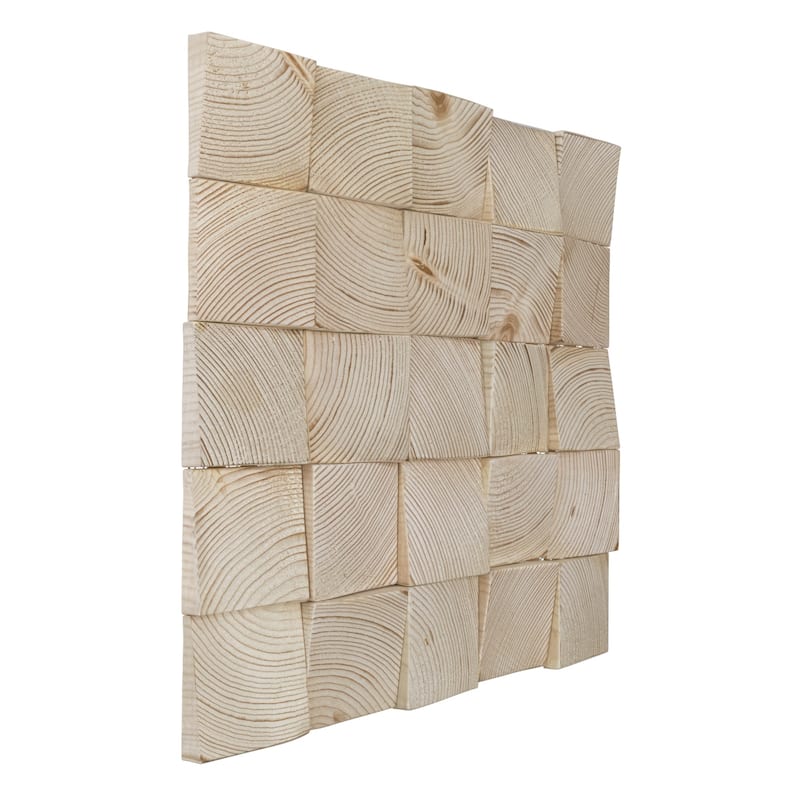11 7/8"W x 11 7/8"H x 1/2"P Etched Wood Mosaic Wall Tile, Pine - 11 7/8"W x 11 7/8"H x 1/2"P