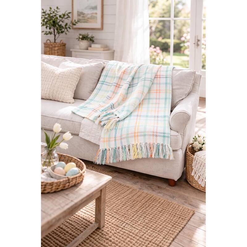Easter Bunny Trail Plaid 100% Cotton Accent Throw Blanket 50" x 60"