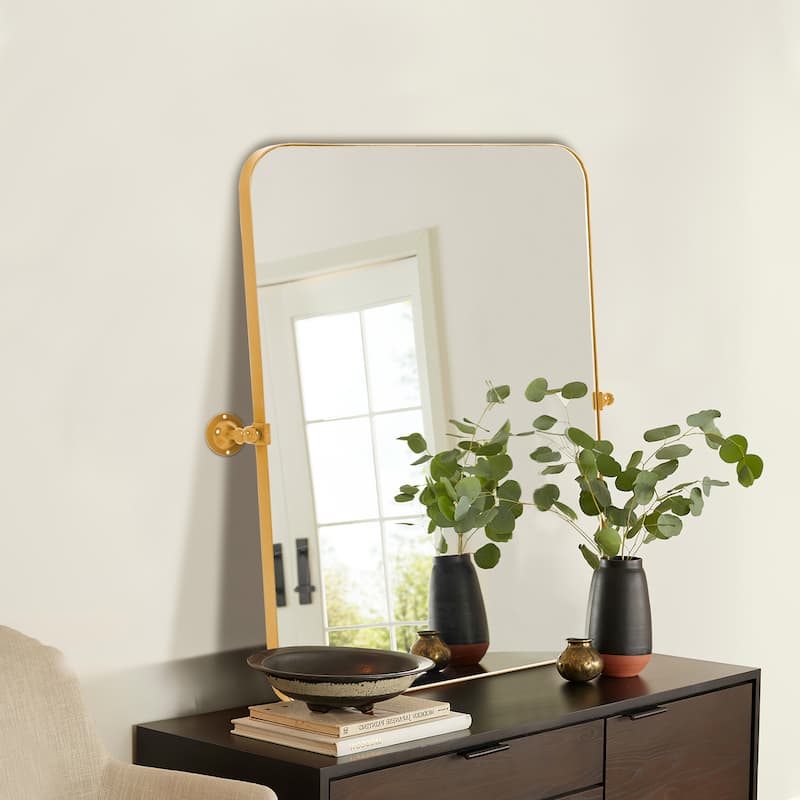 Modern Iron Wall-mount Decor Hanging Glam Mirror - 31.50x23.62-Round Angle - Gold
