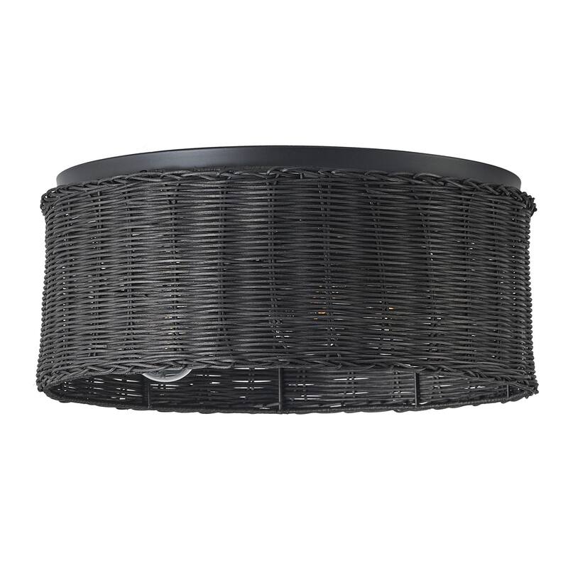 Farmhouse Hand-Woven Rattan 3-Light Drum Flush Mount Ceiling Light