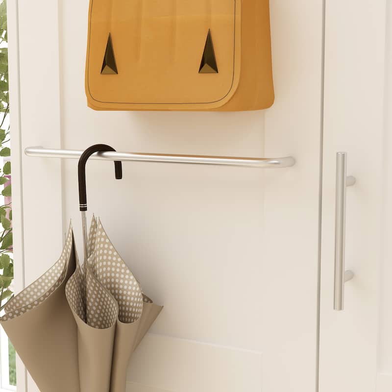 White Entryway Cabinet with Hooks and Hanging Rod - Sleek Design