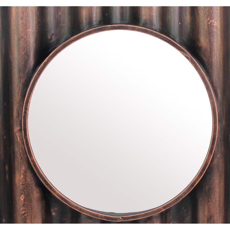Traditional Style Wooden Round Mirror with Panpipe Style Frame , Brown - clear