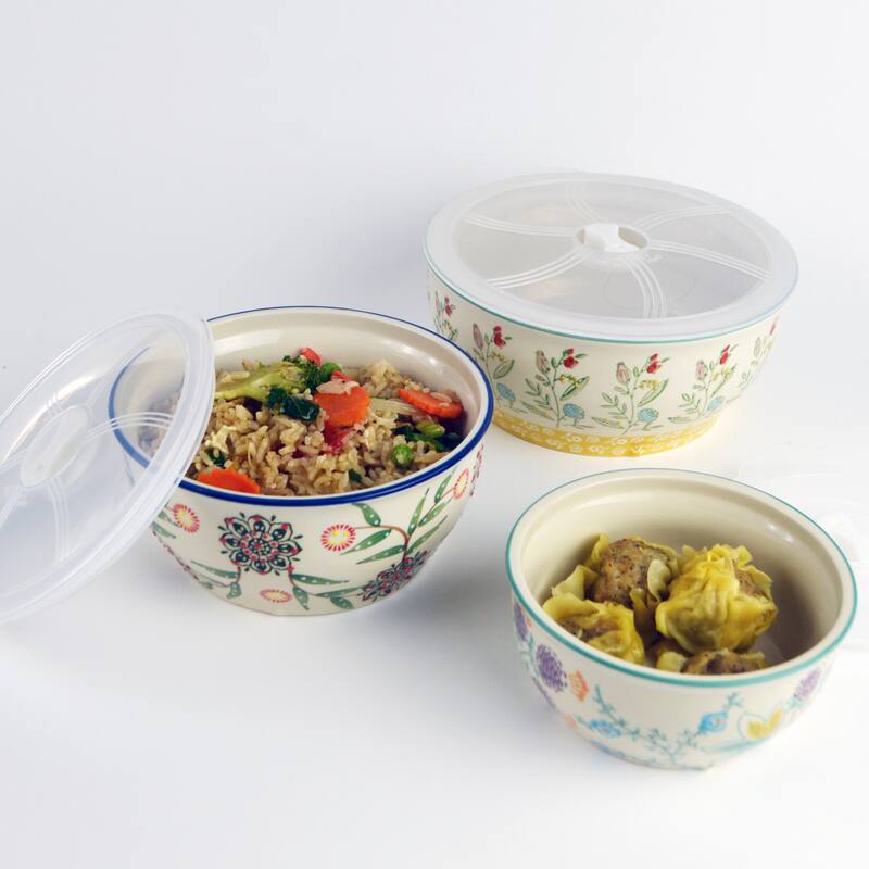 Euro Ceramica Ella 3 Piece Assorted Storage Bowls Set with Lids - Set of 3 with Lids