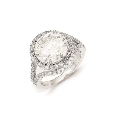 Curata 925 Sterling Silver CZ Cubic Zirconia Simulated Diamond Large Engagement Ring